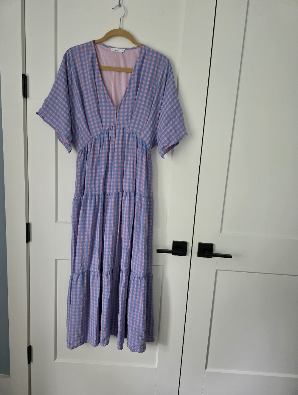 Talulah Lavender Gingham Tiered Maxi Dress Size Medium